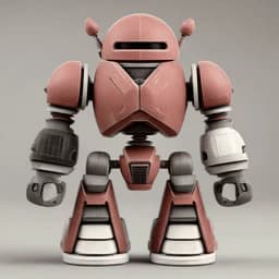 Pink and white robot collectible with chunky limbs and a dark visor